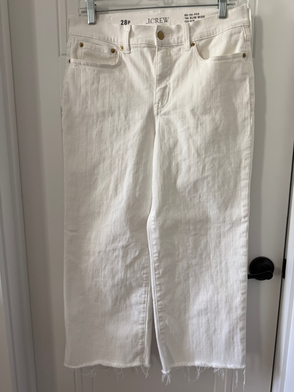 J. Crew Cropped Wide Leg White Raw-Hem Denim Jeans